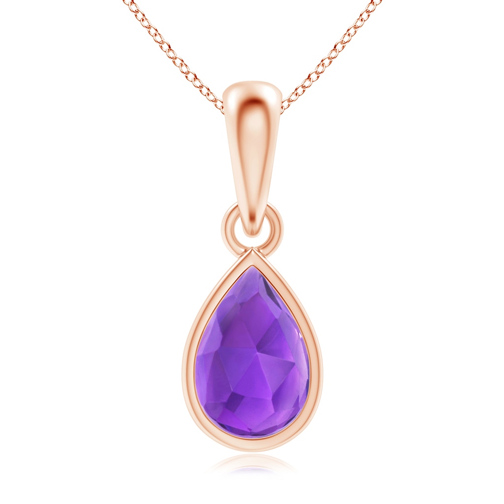 6x4mm AAA Pear-Shaped Amethyst Solitaire Dangle Pendant in Rose Gold