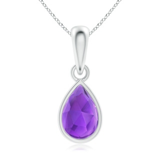 6x4mm AAA Pear-Shaped Amethyst Solitaire Dangle Pendant in White Gold