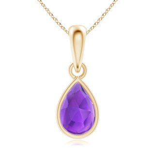6x4mm AAA Pear-Shaped Amethyst Solitaire Dangle Pendant in Yellow Gold