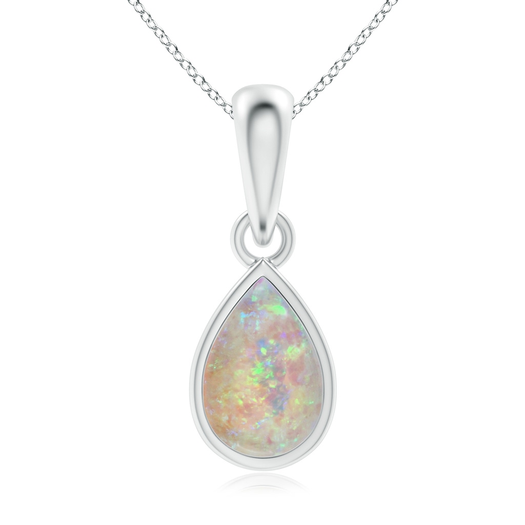 6x4mm AAAA Pear-Shaped Opal Solitaire Dangle Pendant in S999 Silver