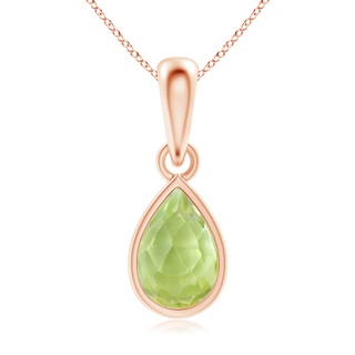 6x4mm AAA Pear-Shaped Peridot Solitaire Dangle Pendant in Rose Gold