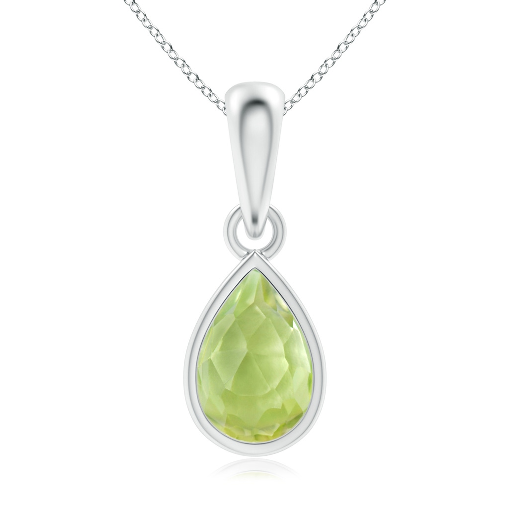 6x4mm AAA Pear-Shaped Peridot Solitaire Dangle Pendant in S999 Silver