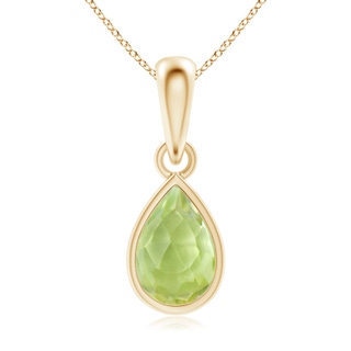 6x4mm AAA Pear-Shaped Peridot Solitaire Dangle Pendant in Yellow Gold