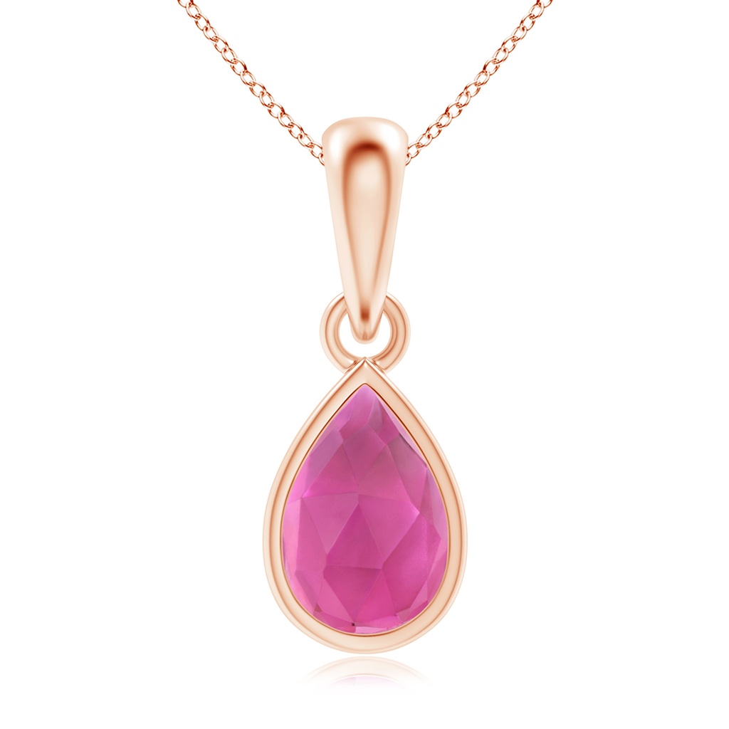 6x4mm AAA Pear-Shaped Pink Tourmaline Solitaire Dangle Pendant in Rose Gold 