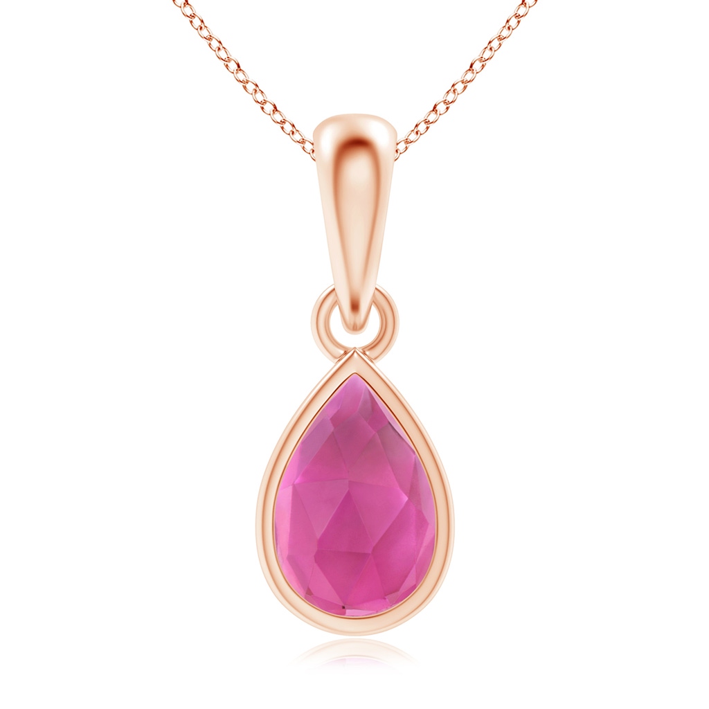 6x4mm AAA Pear-Shaped Pink Tourmaline Solitaire Dangle Pendant in Rose Gold