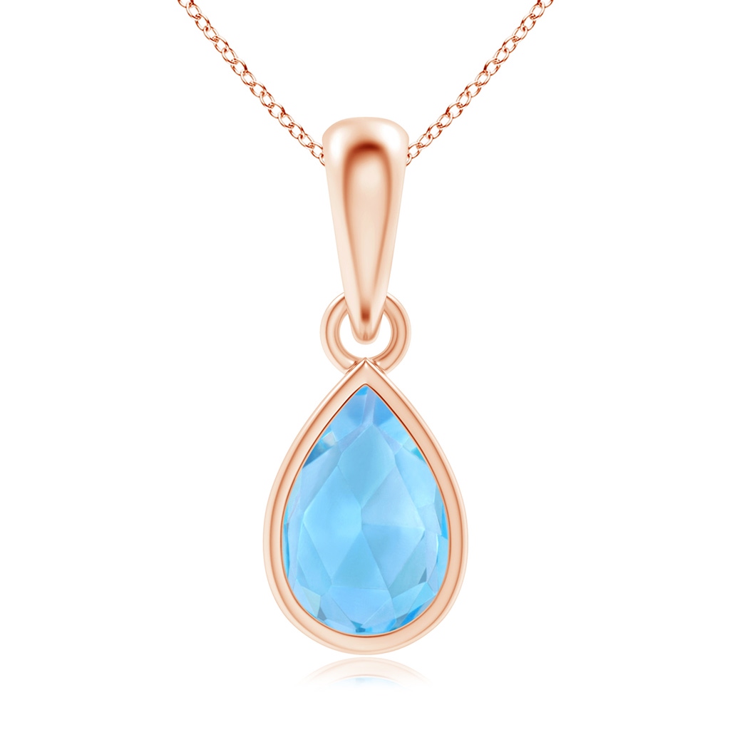 6x4mm AAA Pear-Shaped Swiss Blue Topaz Solitaire Dangle Pendant in Rose Gold