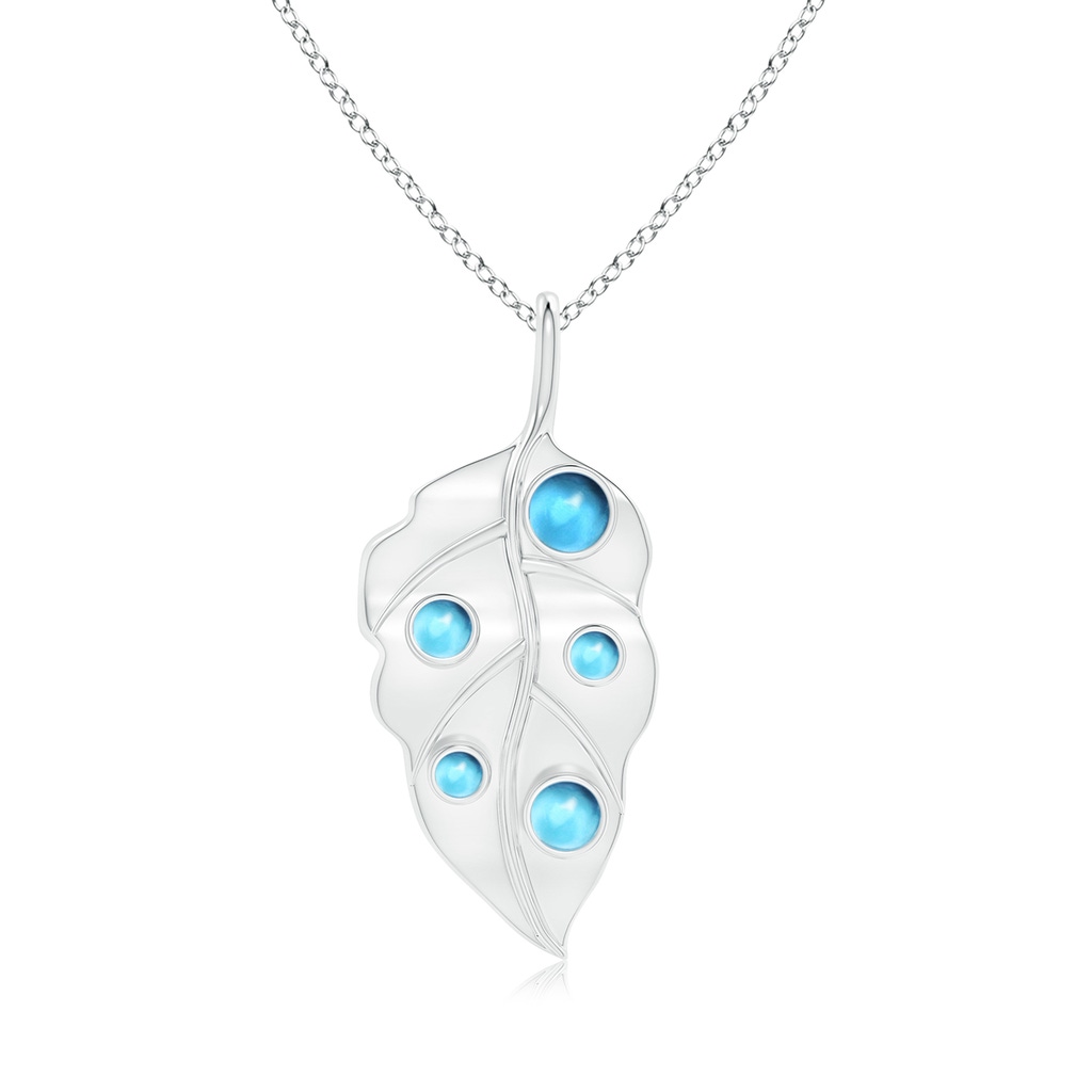 3.5mm AAAA Swiss Blue Topaz Dew Drop Leaf Pendant in White Gold