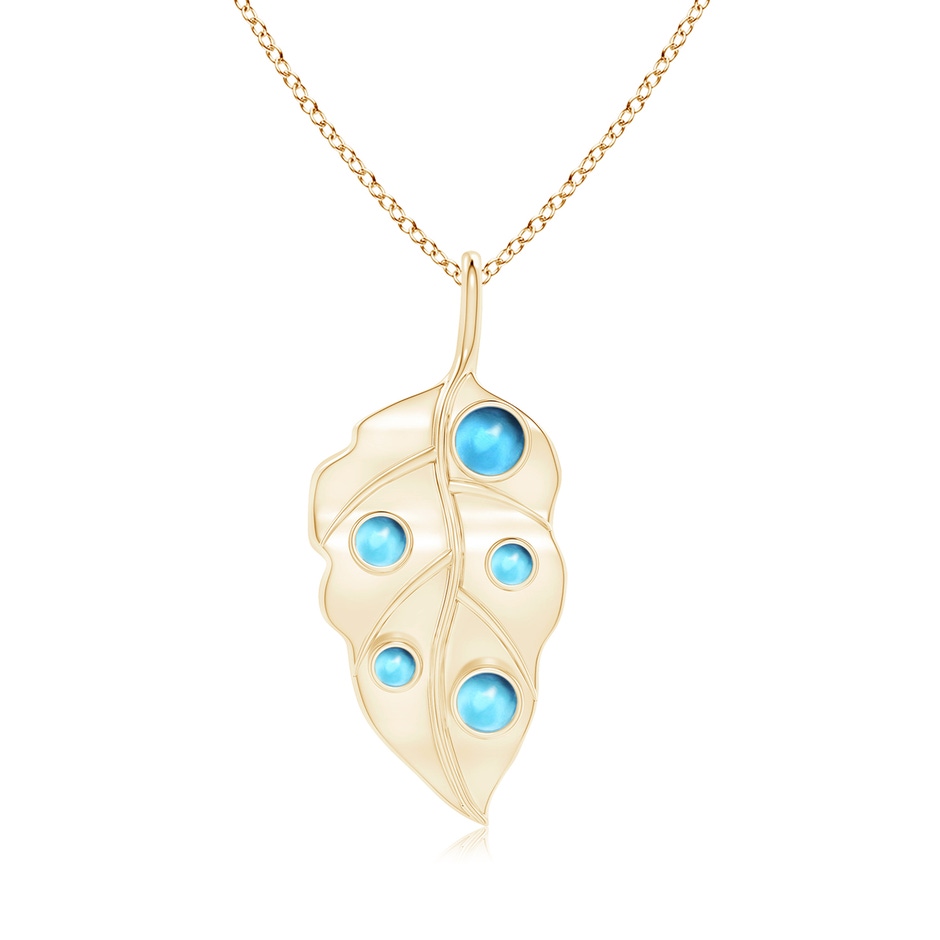 3.5mm AAAA Swiss Blue Topaz Dew Drop Leaf Pendant in Yellow Gold 