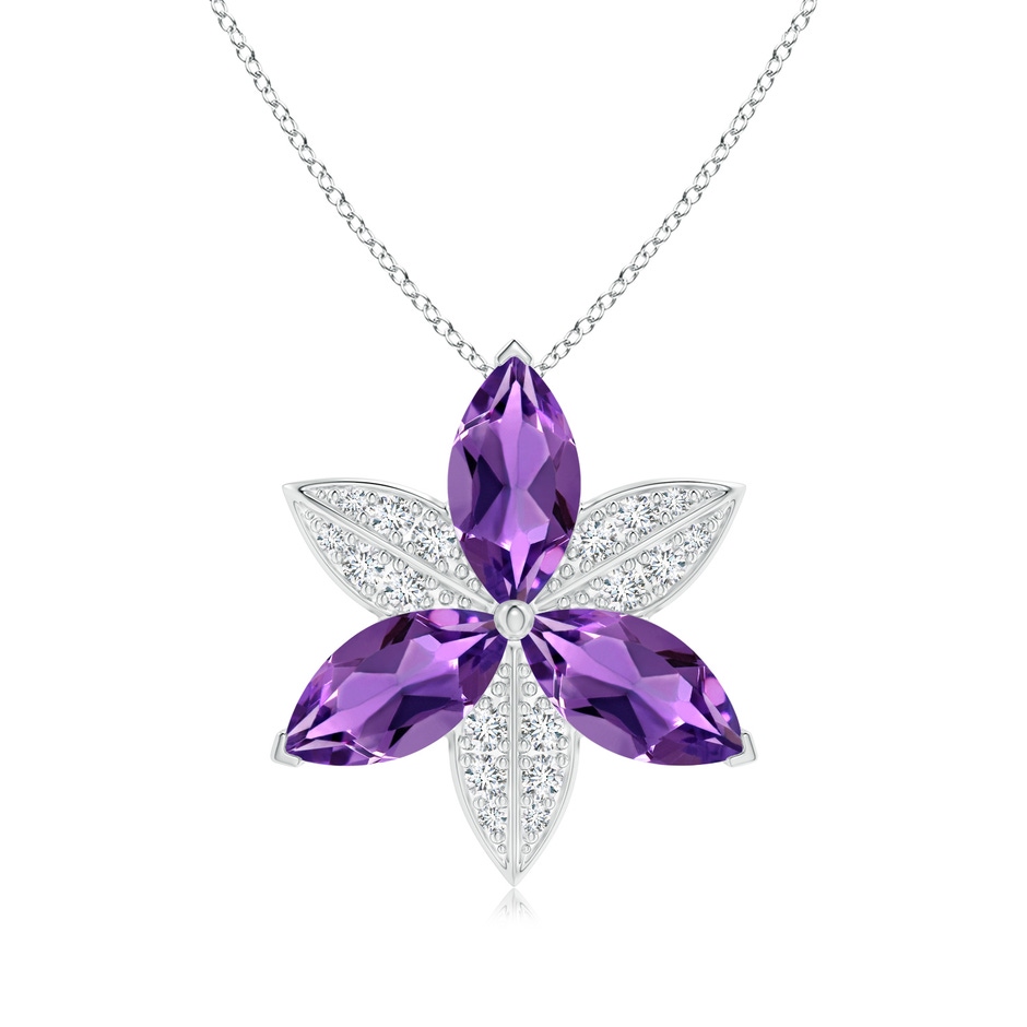 12x6mm AAA Amethyst and Diamond Trillium Flower Pendant in White Gold 