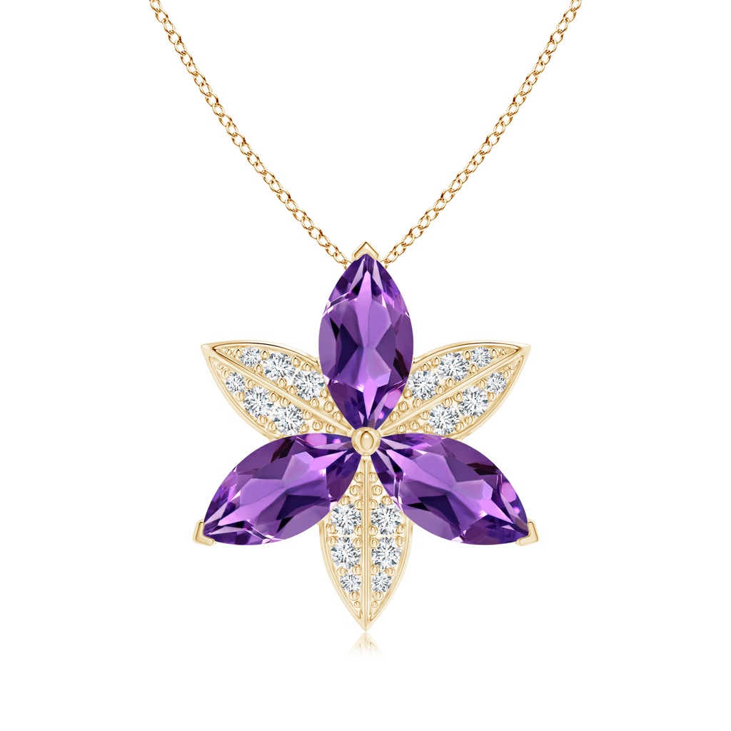 12x6mm AAA Amethyst and Diamond Trillium Flower Pendant in Yellow Gold