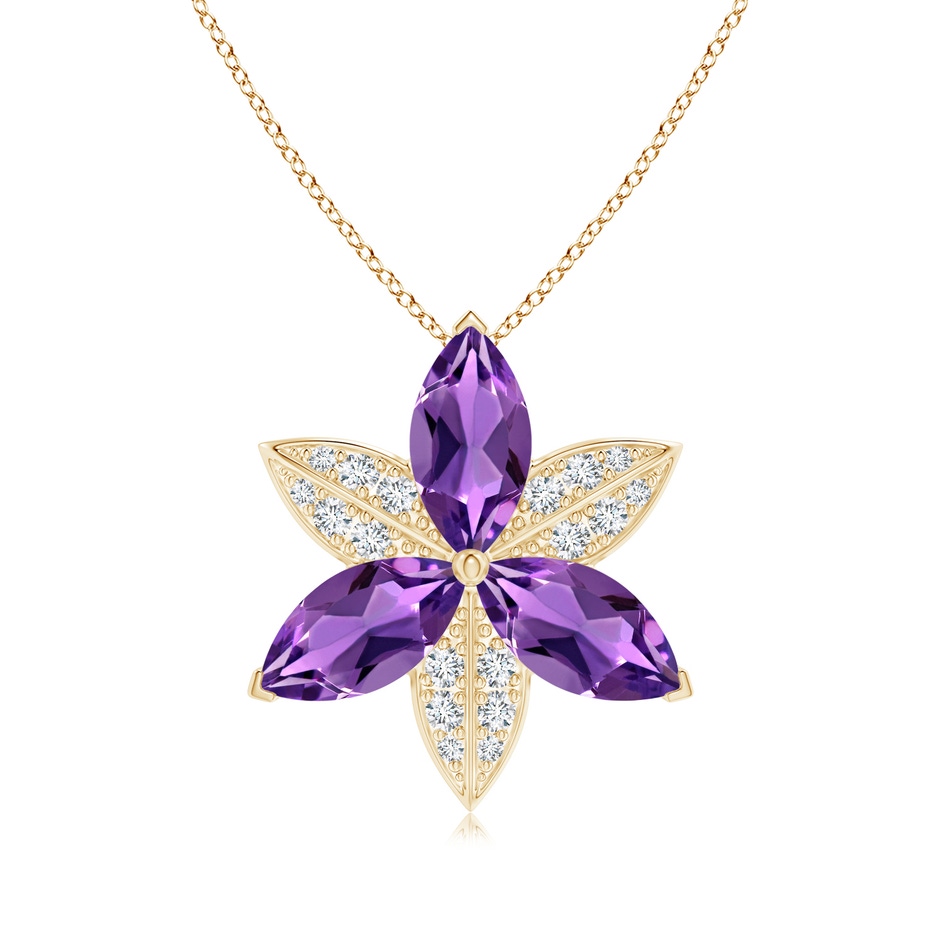 12x6mm AAA Amethyst and Diamond Trillium Flower Pendant in Yellow Gold 