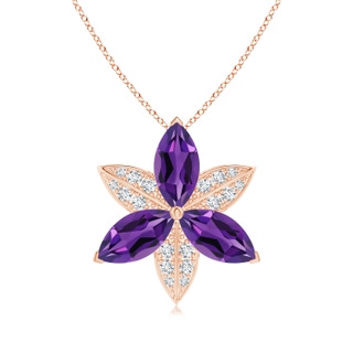 12x6mm AAAA Amethyst and Diamond Trillium Flower Pendant in Rose Gold