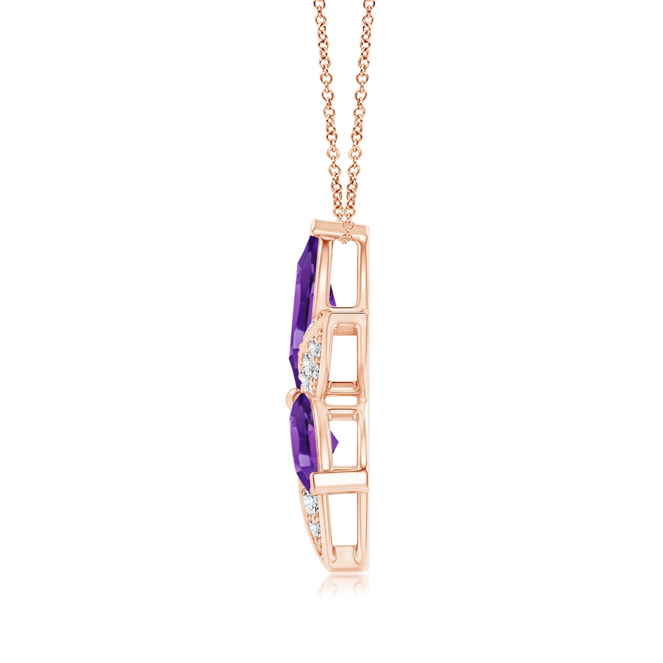 12x6mm AAAA Amethyst and Diamond Trillium Flower Pendant in Rose Gold product image