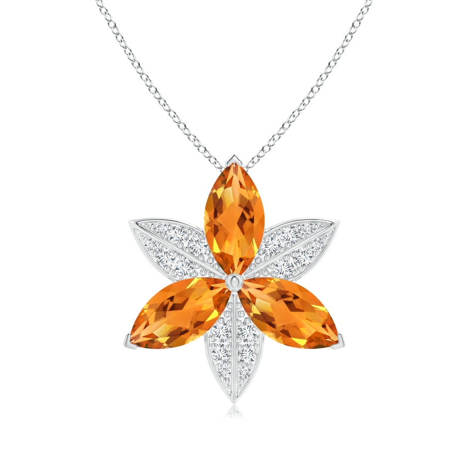 12x6mm AAA Citrine and Diamond Trillium Flower Pendant in White Gold 