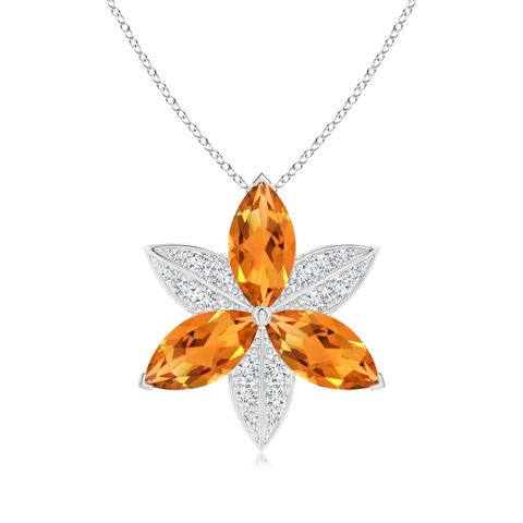 12x6mm AAA Citrine and Diamond Trillium Flower Pendant in White Gold