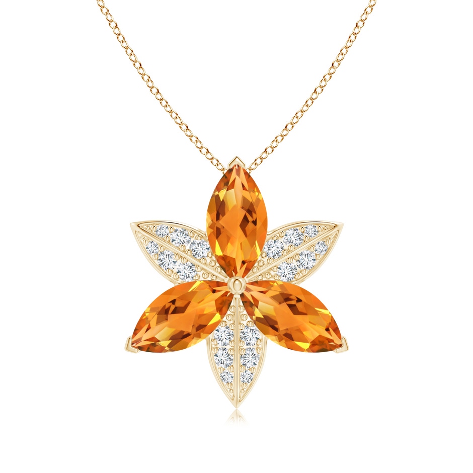 12x6mm AAA Citrine and Diamond Trillium Flower Pendant in Yellow Gold 