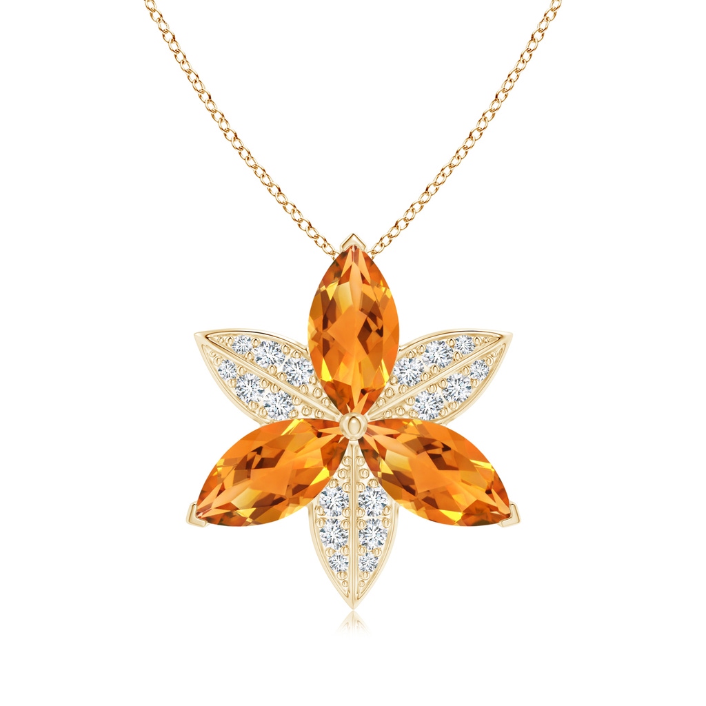 12x6mm AAA Citrine and Diamond Trillium Flower Pendant in Yellow Gold