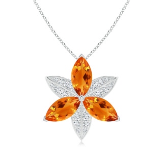 12x6mm AAAA Citrine and Diamond Trillium Flower Pendant in White Gold