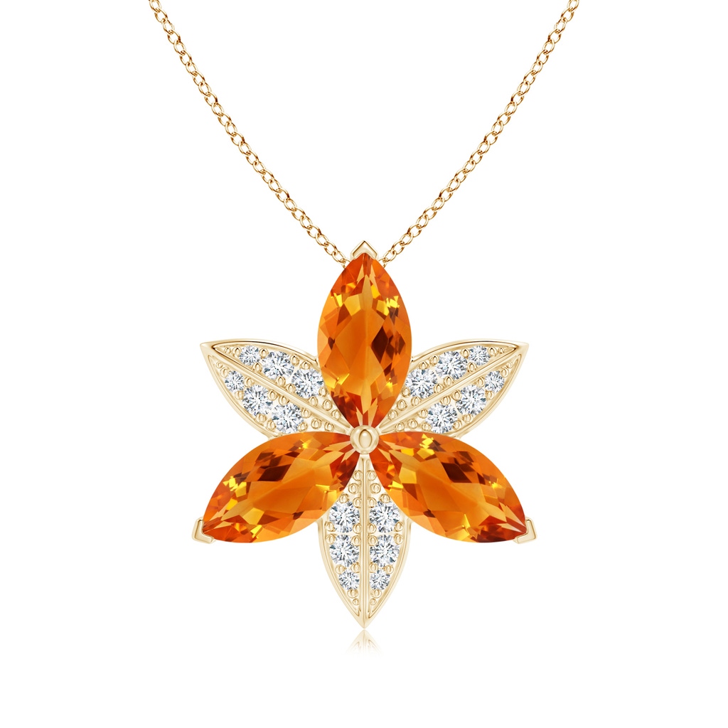 12x6mm AAAA Citrine and Diamond Trillium Flower Pendant in Yellow Gold