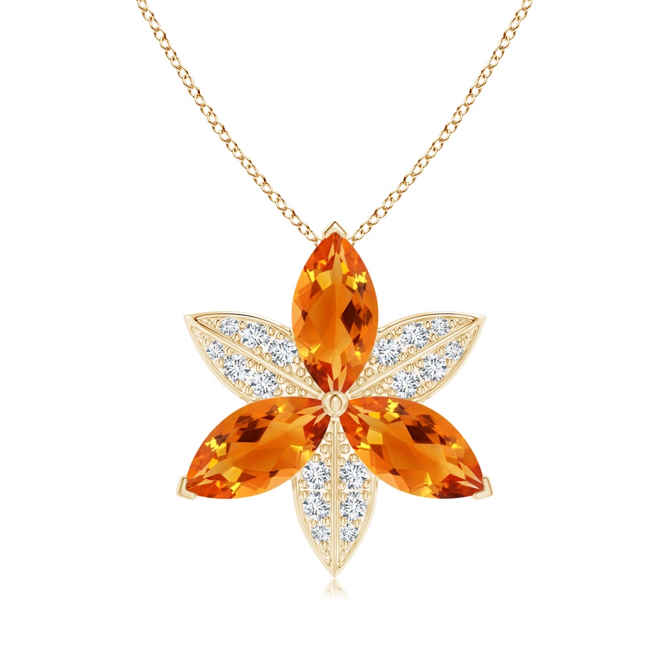 12x6mm AAAA Citrine and Diamond Trillium Flower Pendant in Yellow Gold 