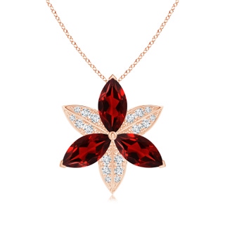 12x6mm AAAA  Garnet and Diamond Trillium Flower Pendant in Rose Gold