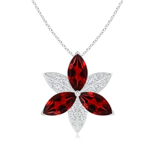 12x6mm AAAA  Garnet and Diamond Trillium Flower Pendant in White Gold