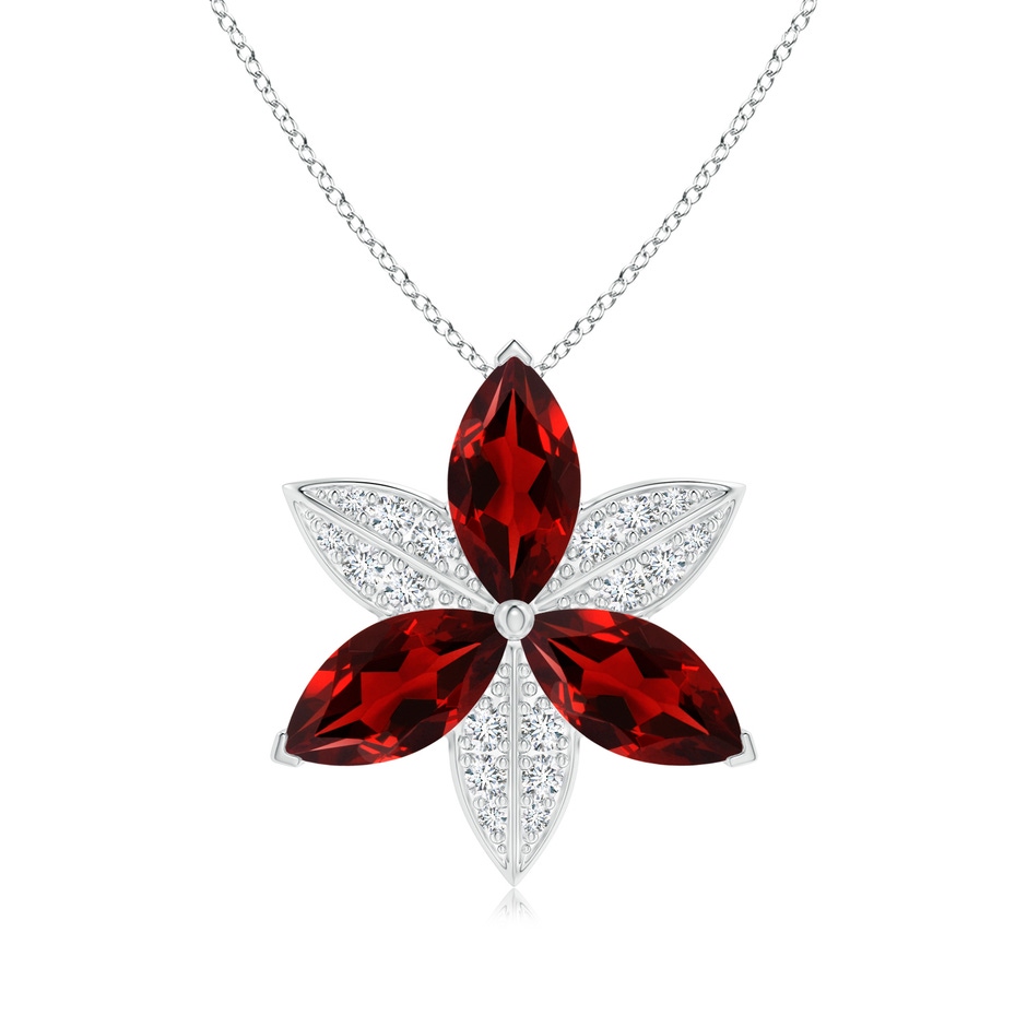 12x6mm AAAA  Garnet and Diamond Trillium Flower Pendant in White Gold 