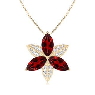 12x6mm AAAA  Garnet and Diamond Trillium Flower Pendant in Yellow Gold