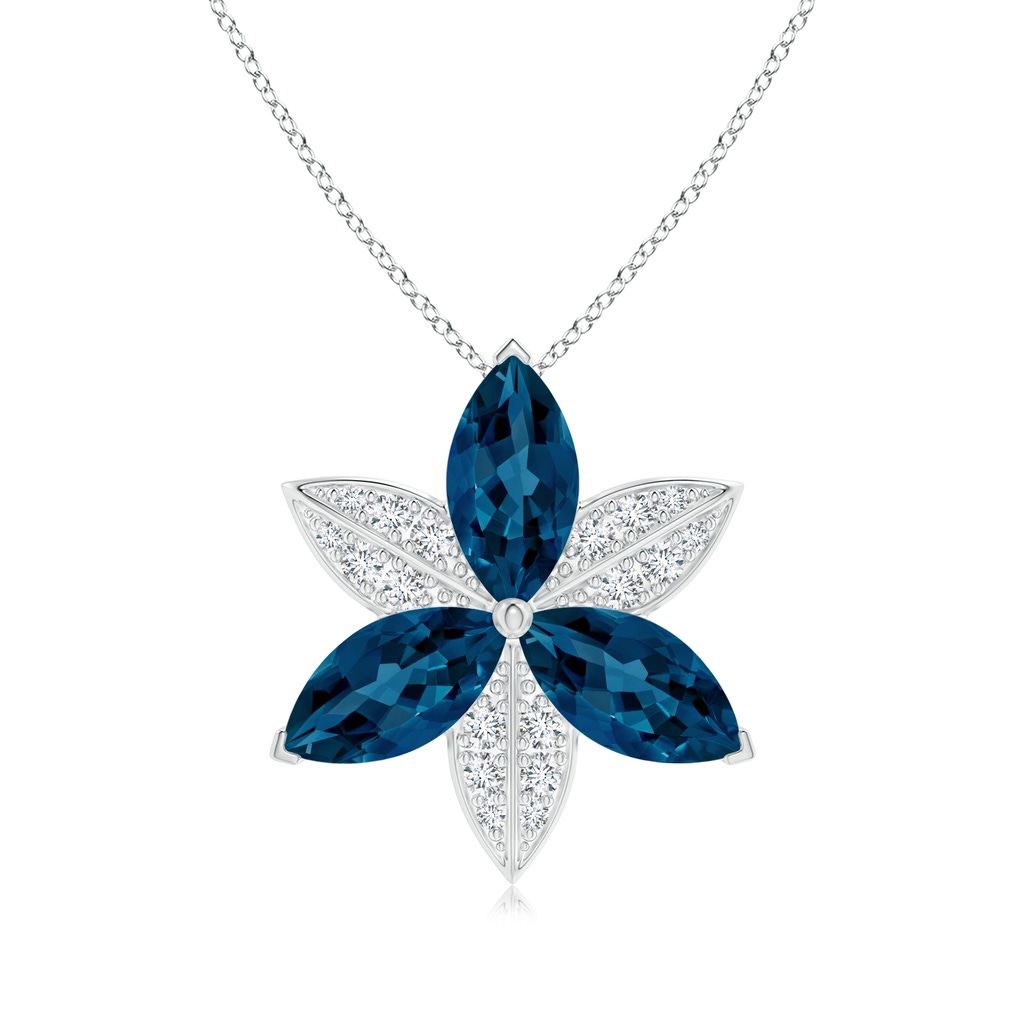 12x6mm AAA London Blue Topaz and Diamond Trillium Flower Pendant in White Gold