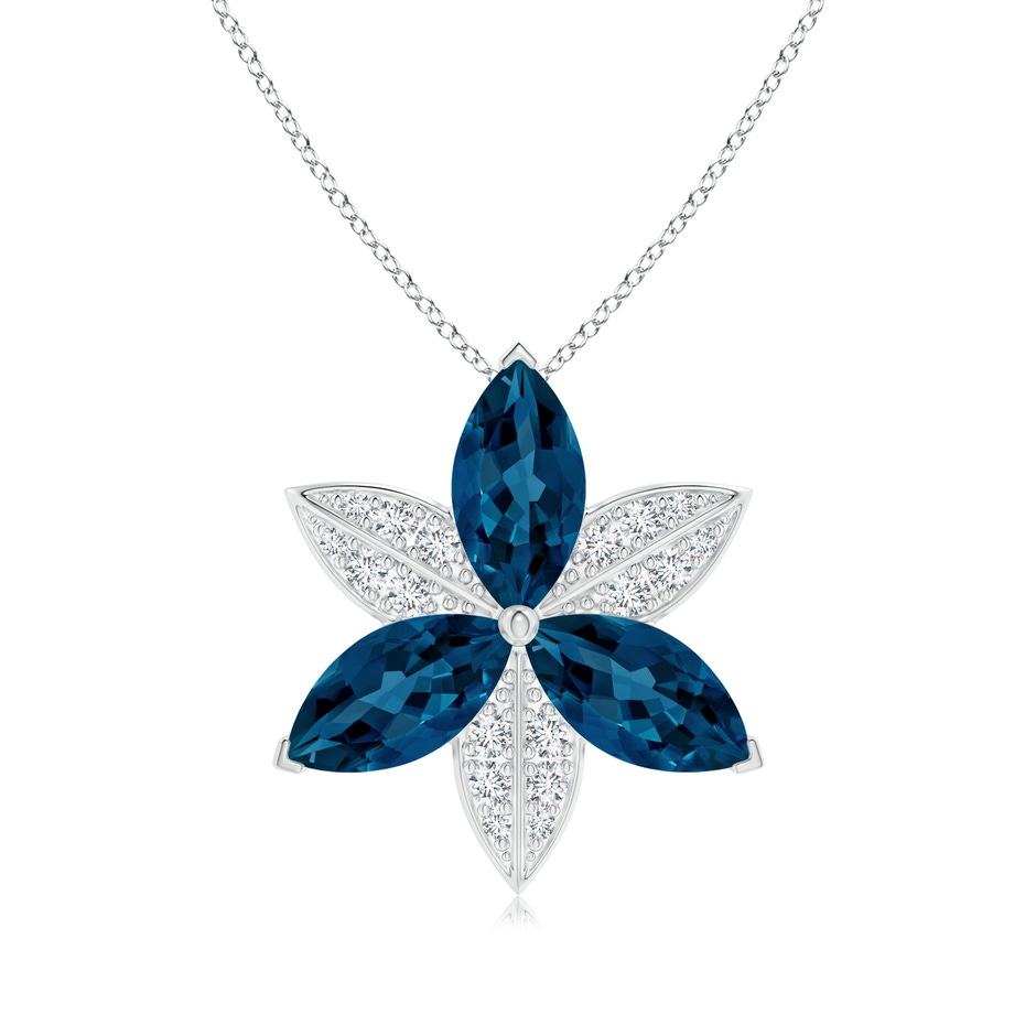 12x6mm AAA London Blue Topaz and Diamond Trillium Flower Pendant in White Gold 