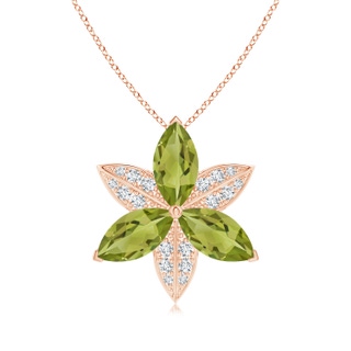 12x6mm A Peridot and Diamond Trillium Flower Pendant in Rose Gold