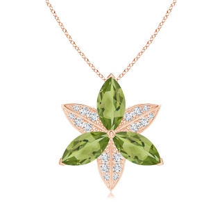 12x6mm AA Peridot and Diamond Trillium Flower Pendant in 9K Rose Gold