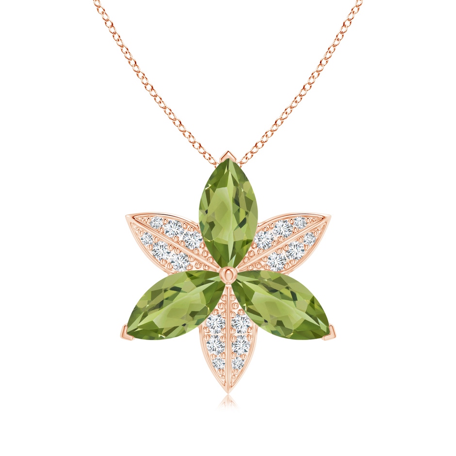 12x6mm AA Peridot and Diamond Trillium Flower Pendant in Rose Gold 