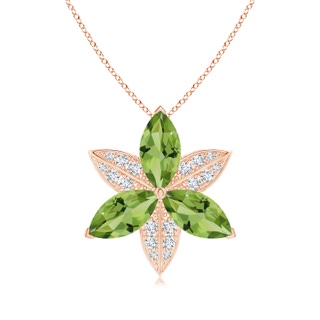 12x6mm AAA Peridot and Diamond Trillium Flower Pendant in 10K Rose Gold