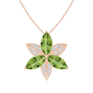 12x6mm AAA Peridot and Diamond Trillium Flower Pendant in 9K Rose Gold