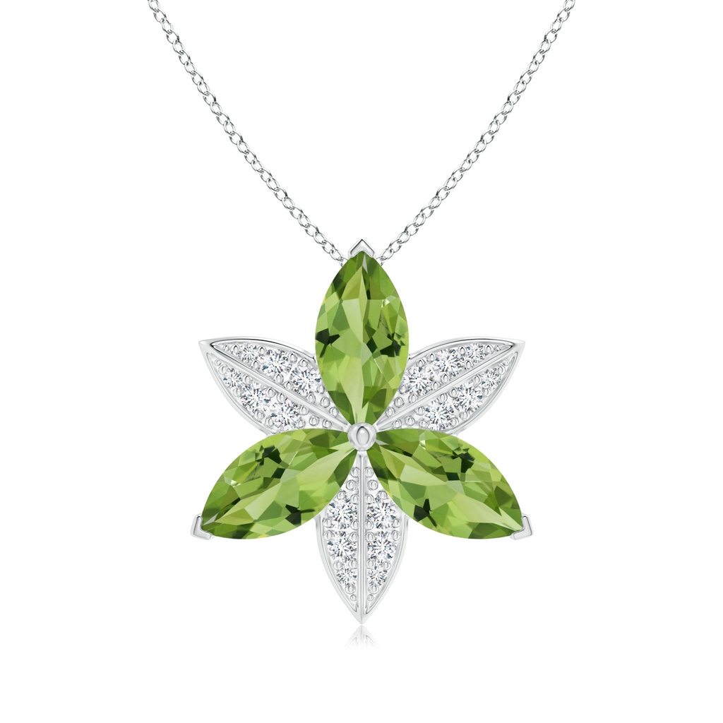 12x6mm AAA Peridot and Diamond Trillium Flower Pendant in White Gold