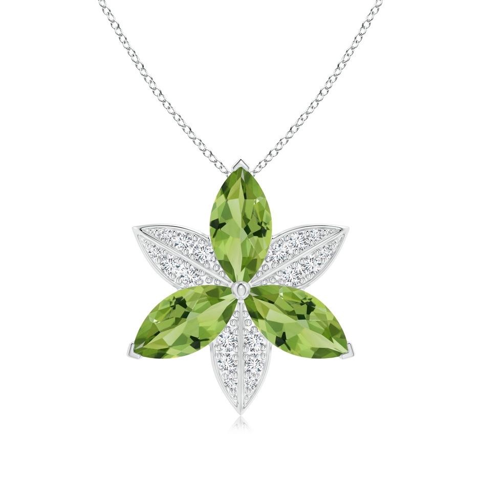 12x6mm AAA Peridot and Diamond Trillium Flower Pendant in White Gold 