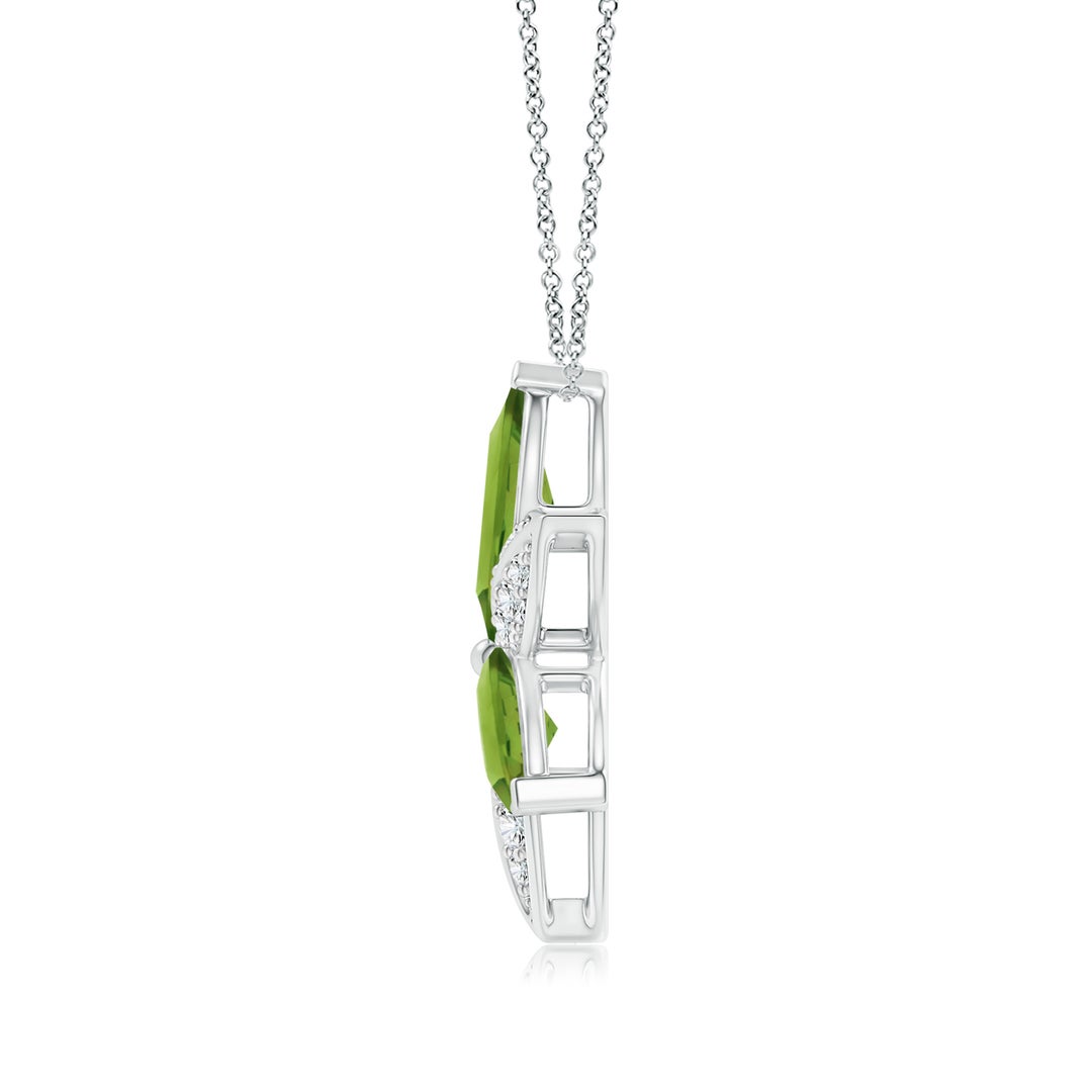 12x6mm AAA Peridot and Diamond Trillium Flower Pendant in White Gold - side 1