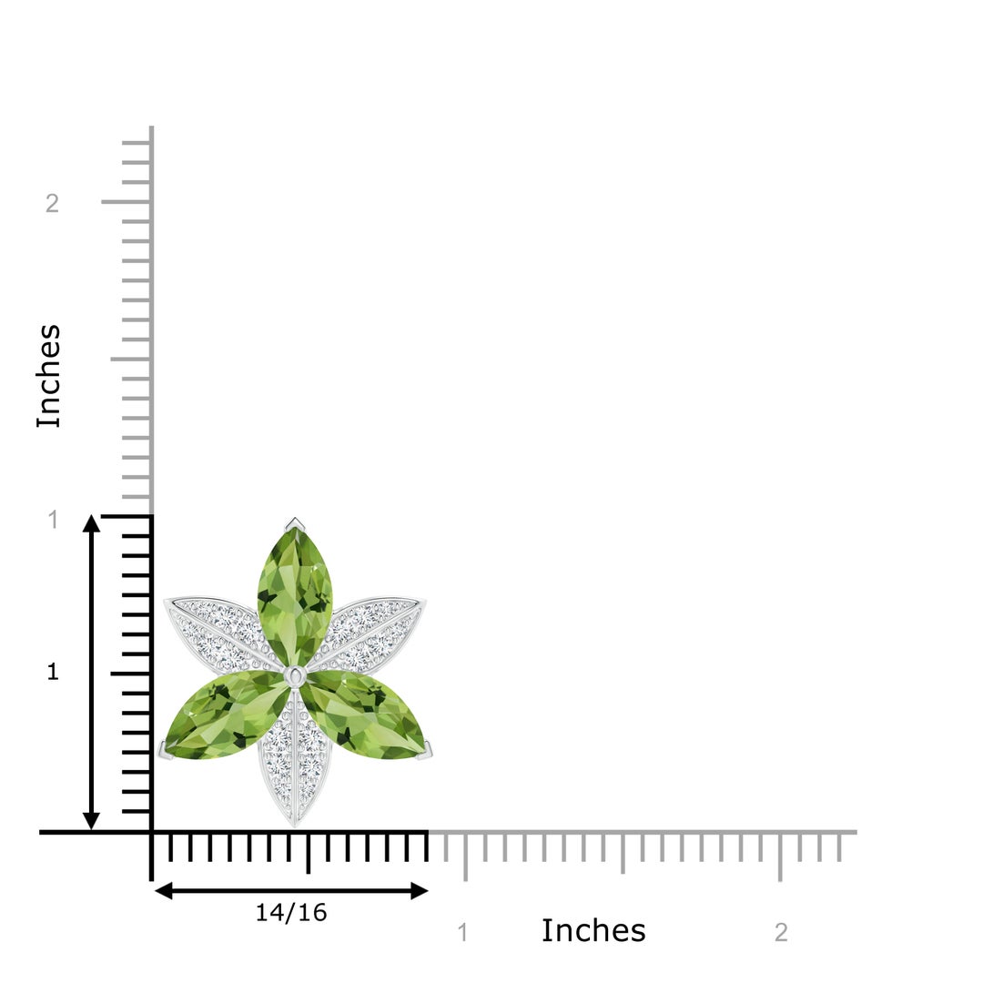 12x6mm AAA Peridot and Diamond Trillium Flower Pendant in White Gold - ruler