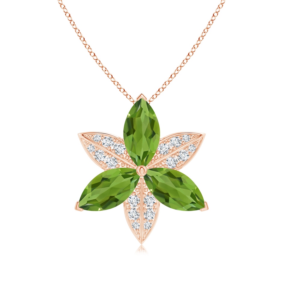 12x6mm AAAA Peridot and Diamond Trillium Flower Pendant in Rose Gold 