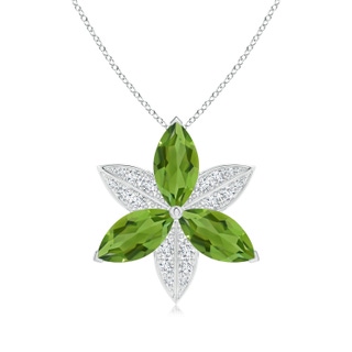 12x6mm AAAA Peridot and Diamond Trillium Flower Pendant in White Gold