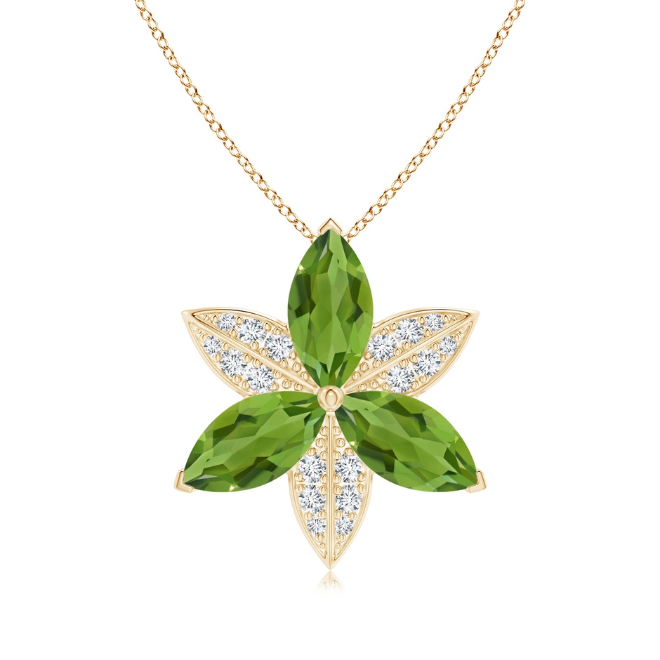 12x6mm AAAA Peridot and Diamond Trillium Flower Pendant in Yellow Gold 