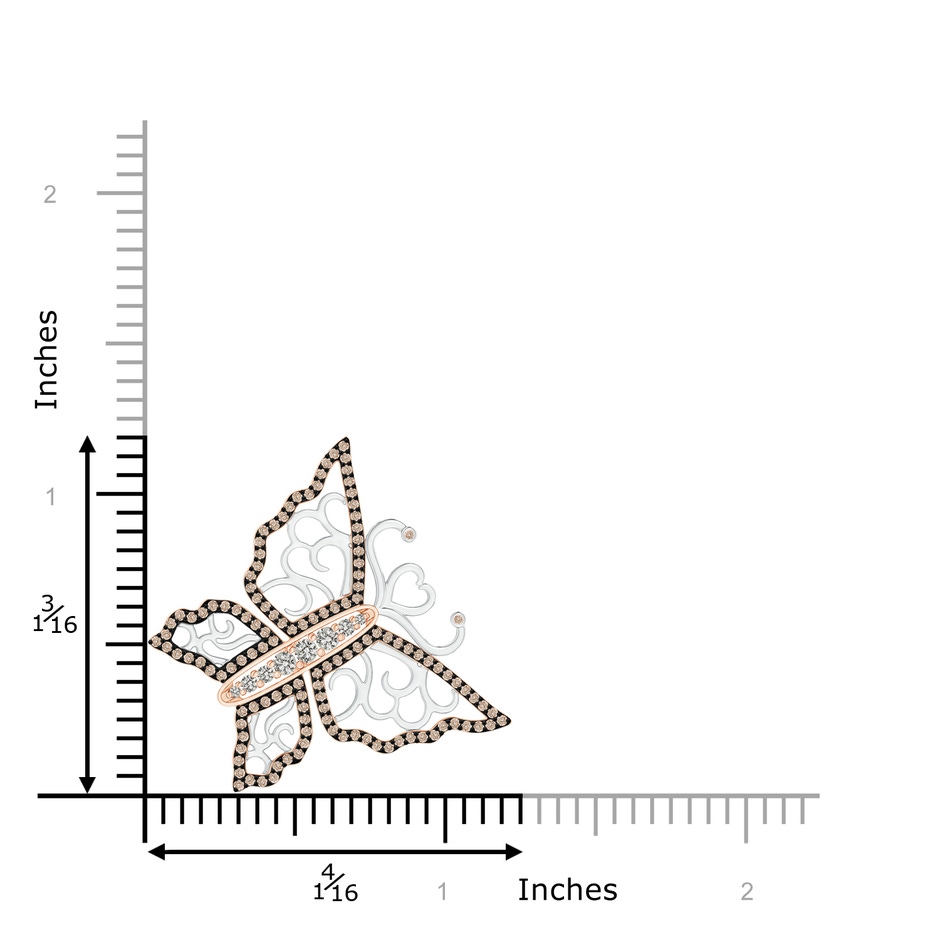 2mm KI3 White and Coffee Diamond Tilted Butterfly Pendant in Two Tone in Rose Gold White Gold product image