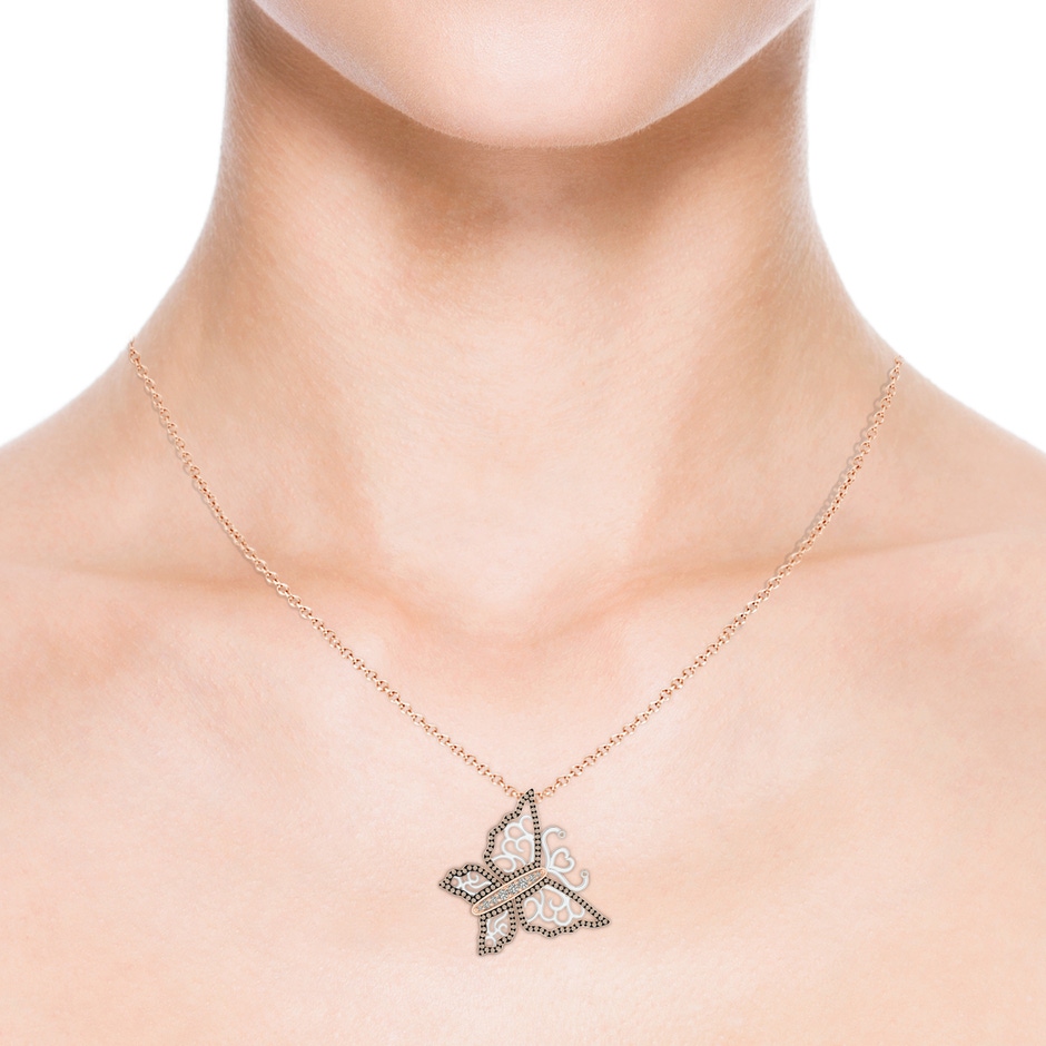 2mm KI3 White and Coffee Diamond Tilted Butterfly Pendant in Two Tone in Rose Gold White Gold product image