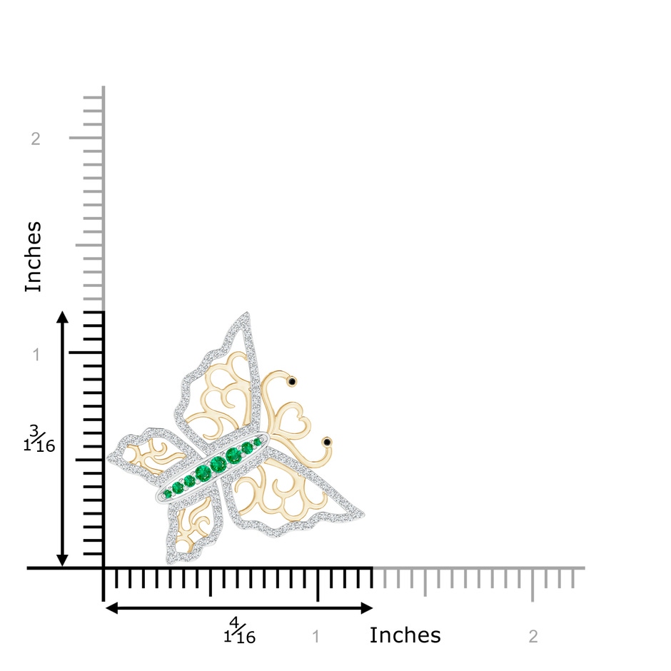 2mm AAA Emerald and Diamond Tilted Butterfly Pendant in Two Tone in White Gold Yellow Gold product image