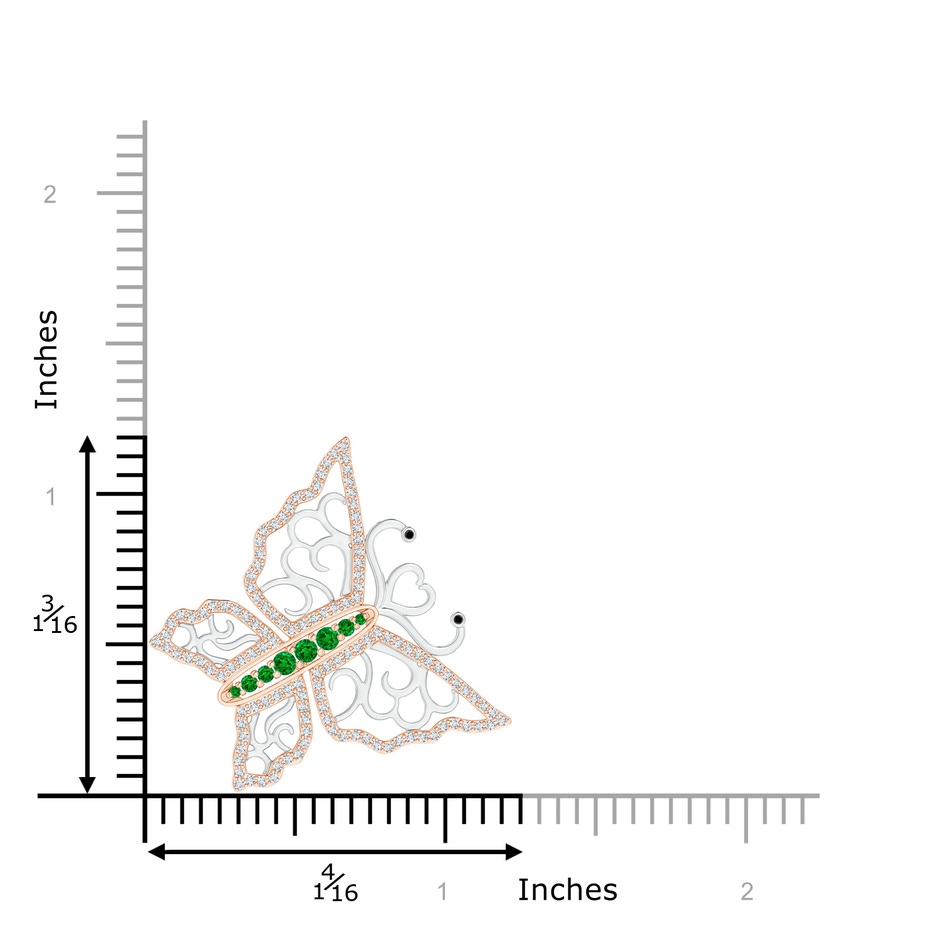 2mm AAAA Emerald and Diamond Tilted Butterfly Pendant in Two Tone in Rose Gold White Gold product image