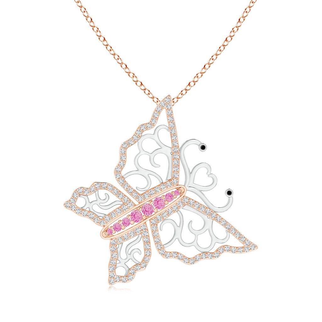 2mm A Pink Sapphire and Diamond Butterfly Pendant in Two Tone in 9K Rose Gold 9K White Gold