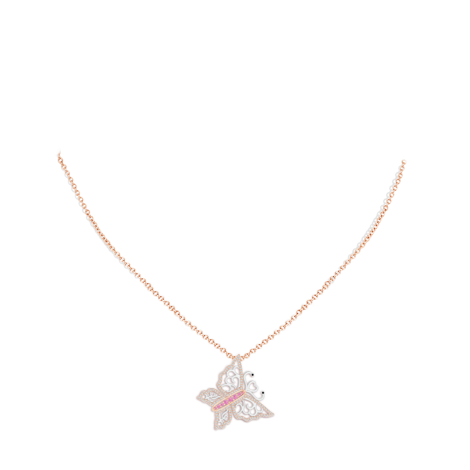 2mm A Pink Sapphire and Diamond Butterfly Pendant in Two Tone in 9K Rose Gold 9K White Gold pen