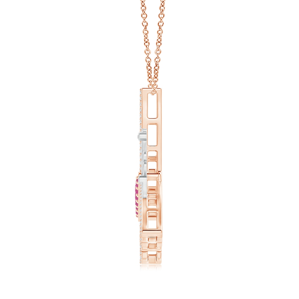 2mm AAAA Pink Sapphire and Diamond Butterfly Pendant in Two Tone in Rose Gold White Gold - side 199