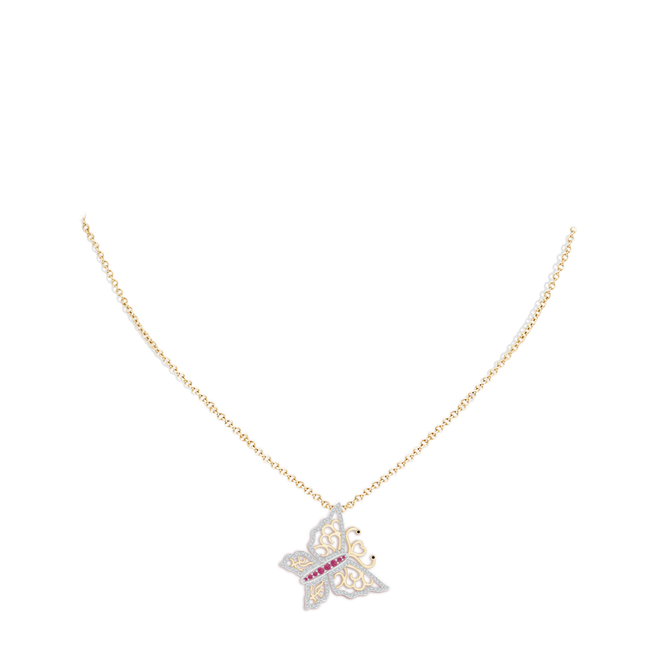 2mm AAAA Pink Sapphire and Diamond Butterfly Pendant in Two Tone in White Gold Yellow Gold pen